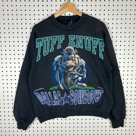 Dallas Cowboys Crewneck Sweatshirt Medium 90s Taz Graphic Tuff Enuff NFL‎ Comic - Picture 1 of 7